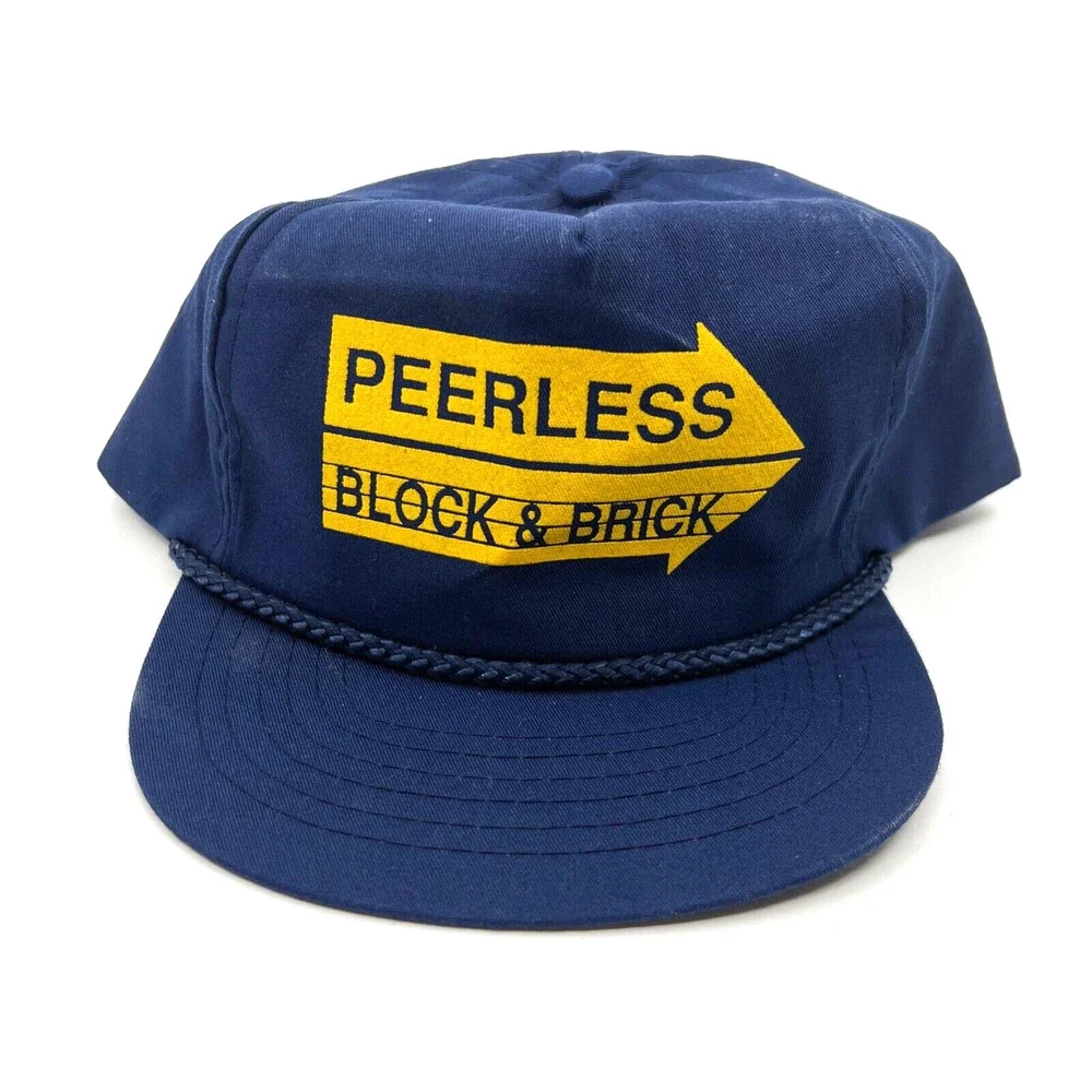 VINTAGE Peerless Stone Mason Trucker Hat Men Adjustable Blue Strap Cap Architect